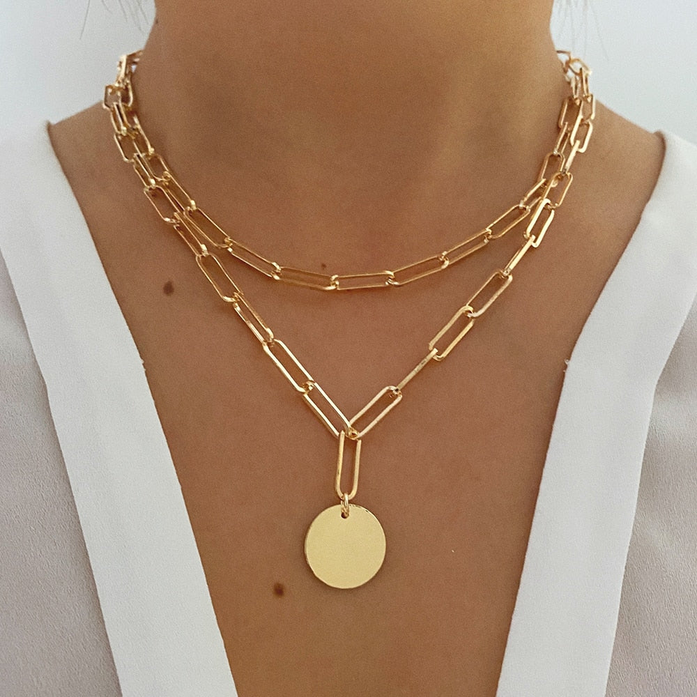 Multilayer Gold Chain Lock Pendant Necklace