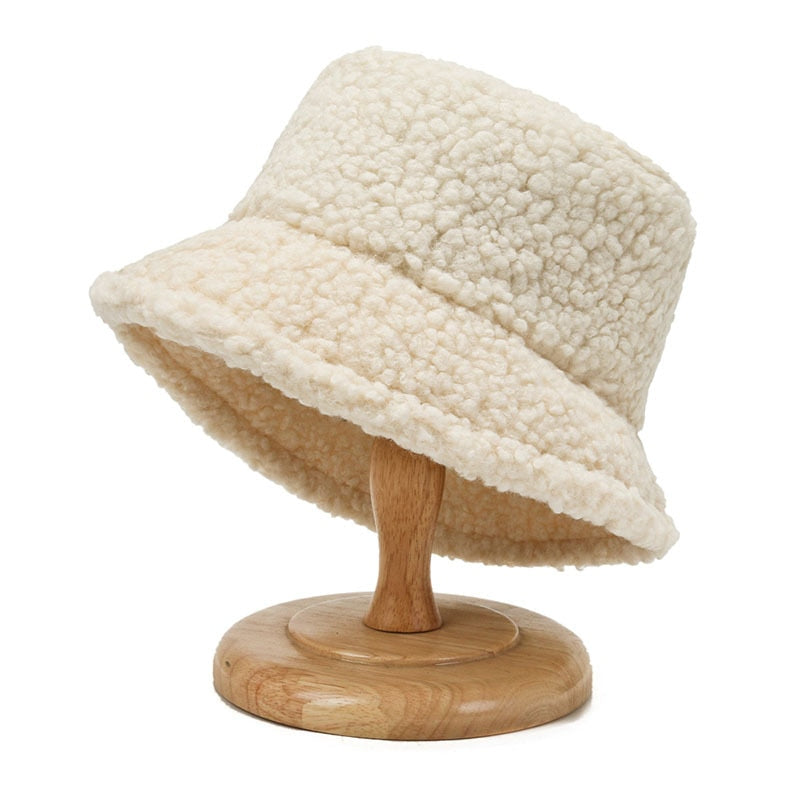 NEW Lamb Faux Fur Bucket Hat Winter Warm Hats