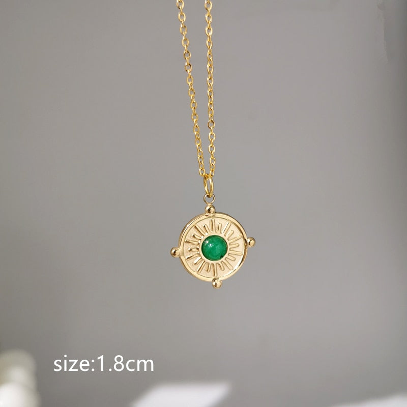 Pendant Green Stone Gold Necklace