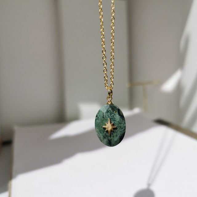 Pendant Green Stone Gold Necklace