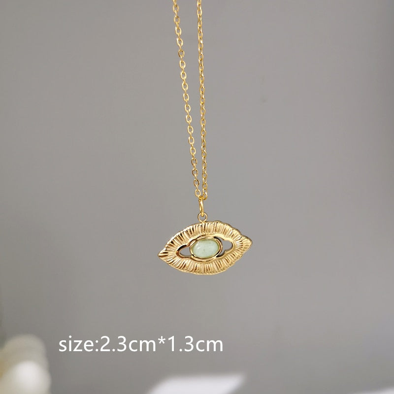 Pendant Green Stone Gold Necklace