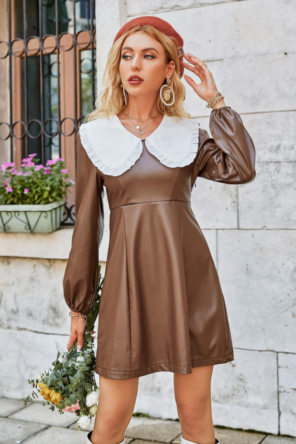 PU Leather Statement Collar Dress