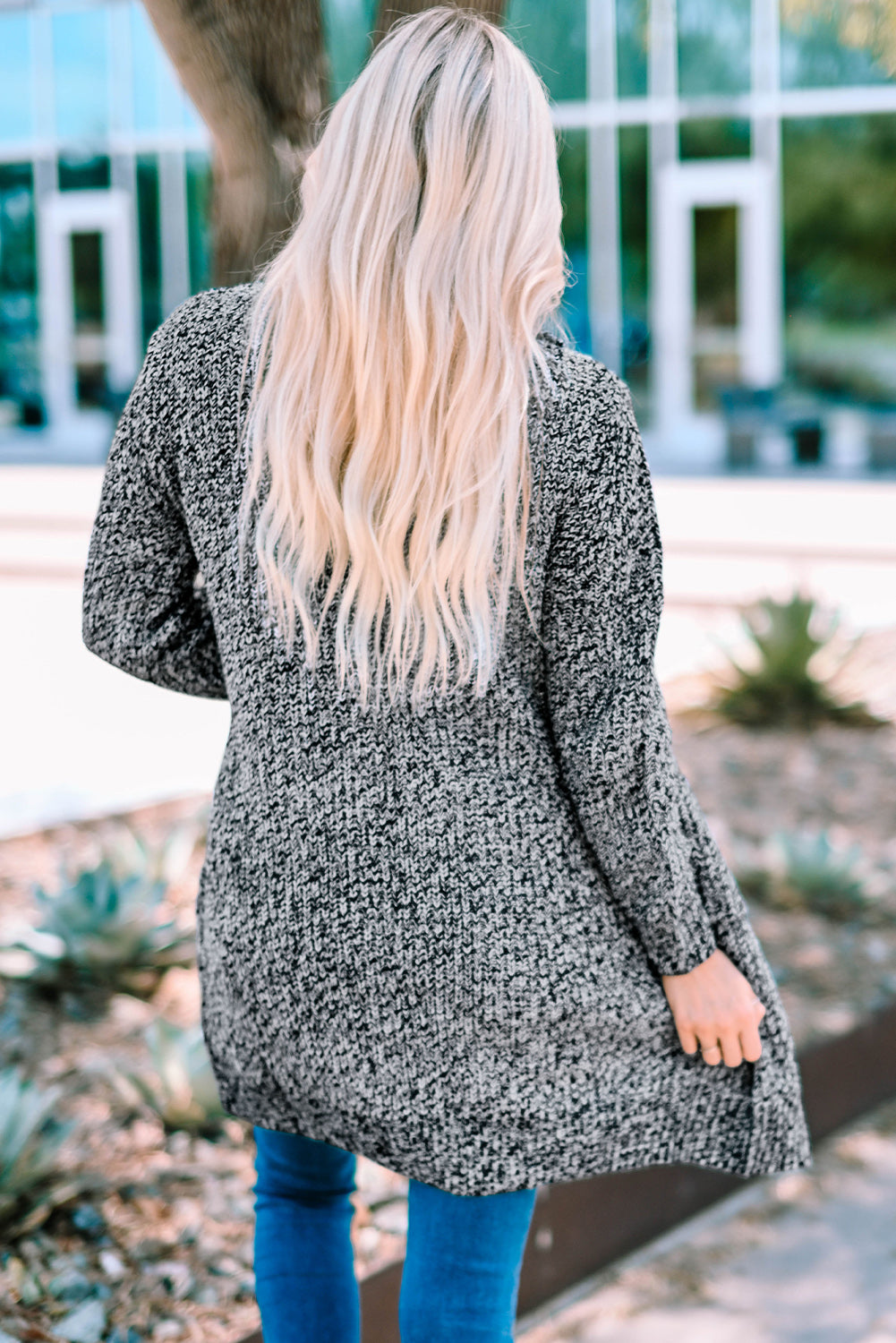 Heathered Open Front Longline Cardigan with Pockets